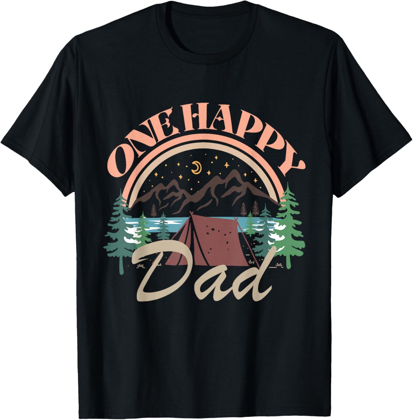 One Happy Dad First Birthday Camping Matching Family Party T-Shirt - T-Shirt | Black