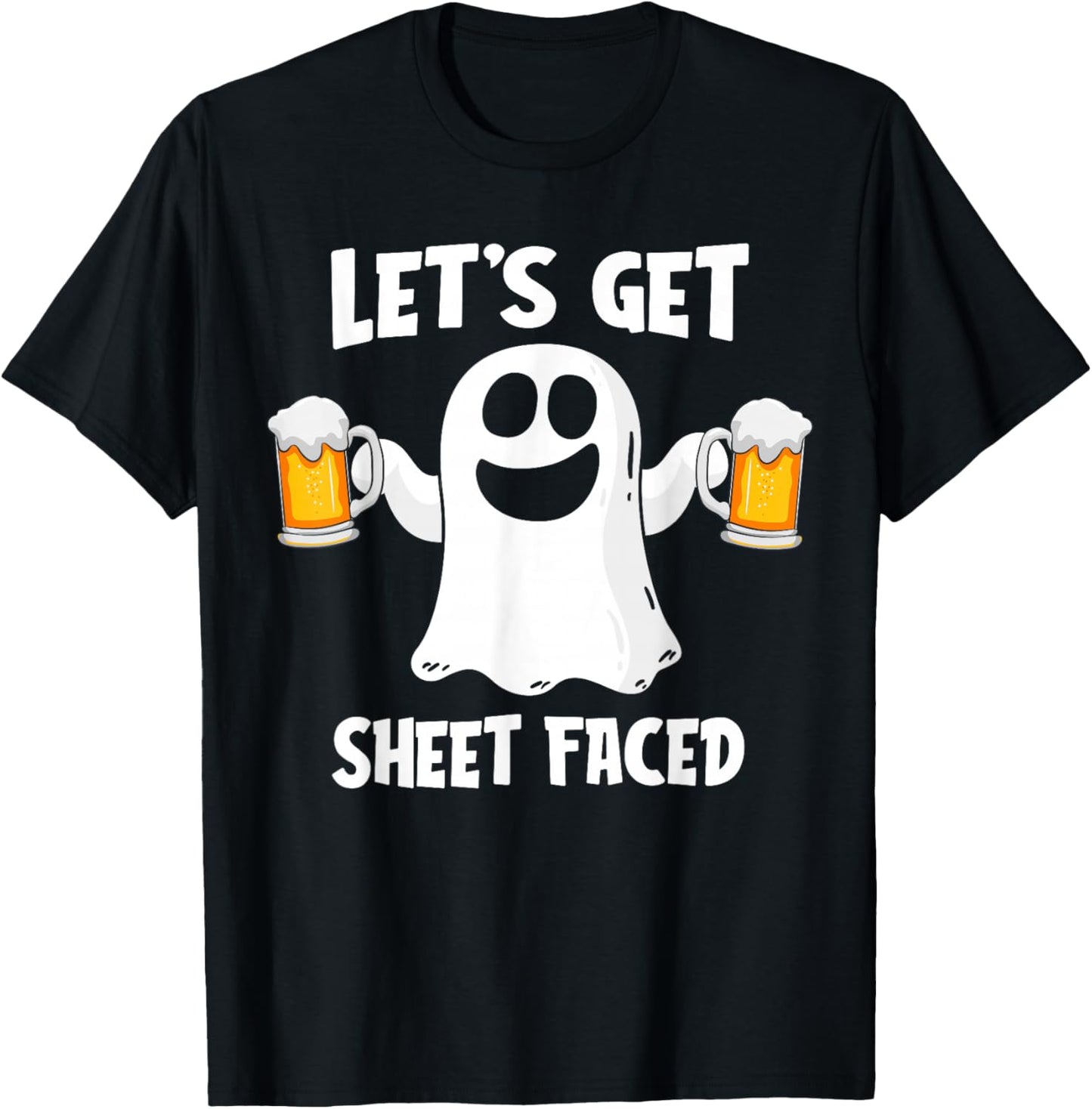 Let's Get Sheet Faced Funny Ghost Drinking Halloween Costume T-Shirt - T-Shirt | Black