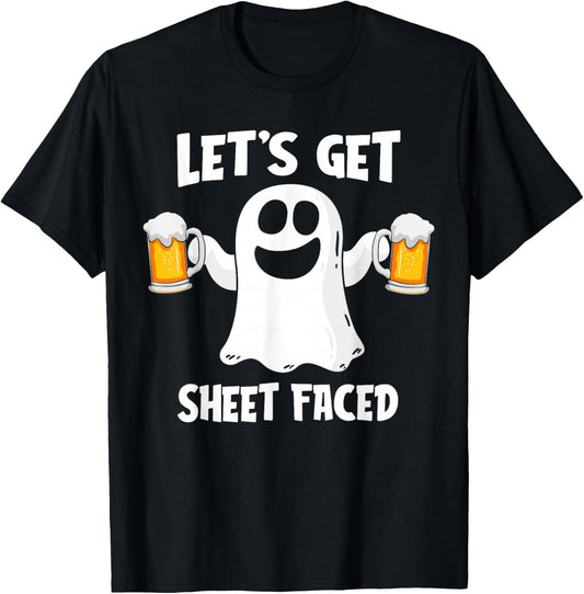 Let's Get Sheet Faced Funny Ghost Drinking Halloween Costume T-Shirt - T-Shirt | Black