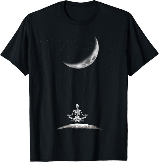 Yoga Skeleton On Moon Spooky Halloween for a Yoga Fan T-Shirt - T-Shirt | Black