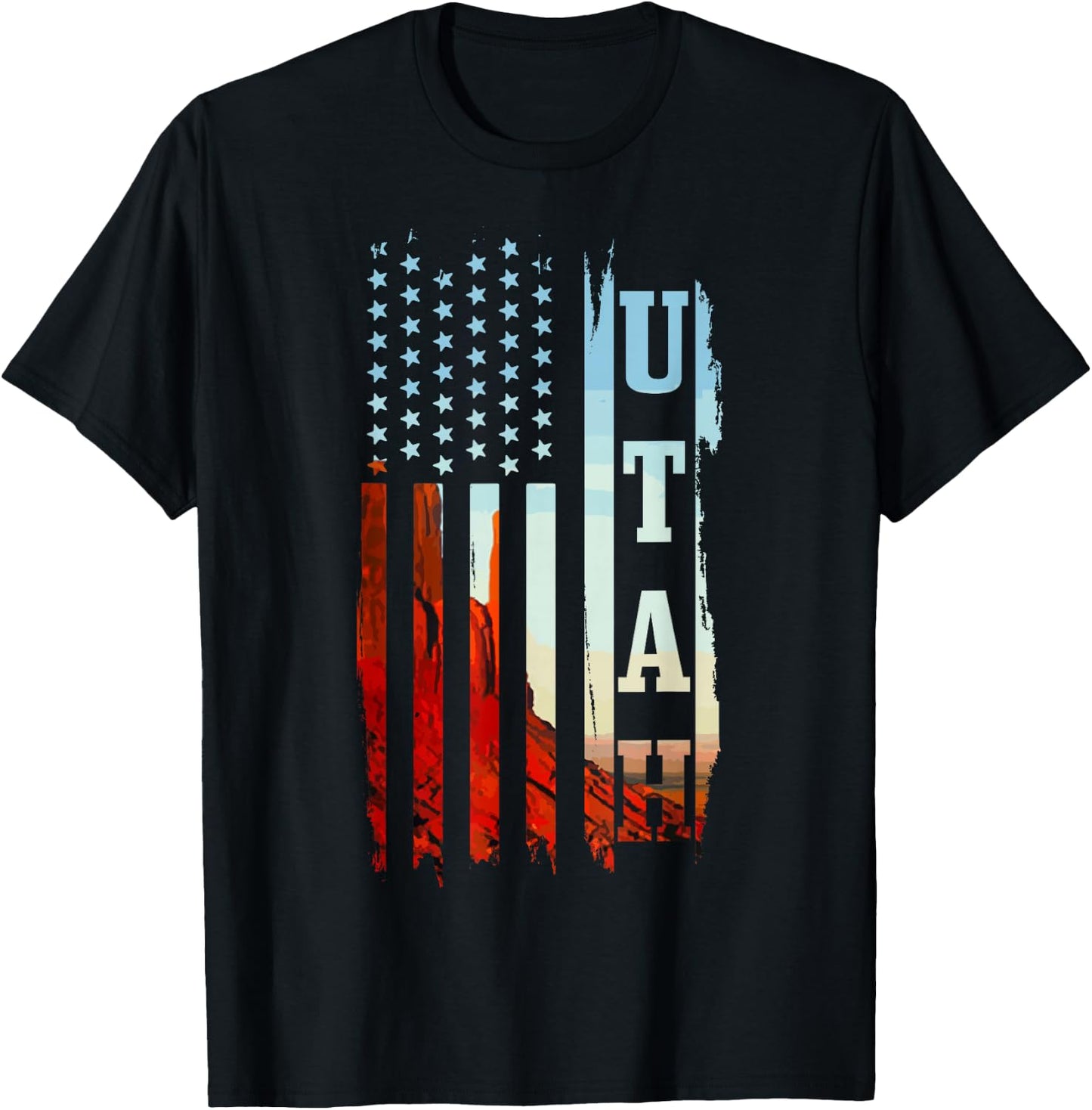 Utah American Flag Pride Grand Canyon Patriotic Gift T-Shirt - T-Shirt | Black