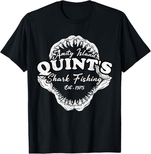 Quints Vintage Art Movies Ocean Funny Outfits Sharks Fishing T-Shirt - T-Shirt | Black