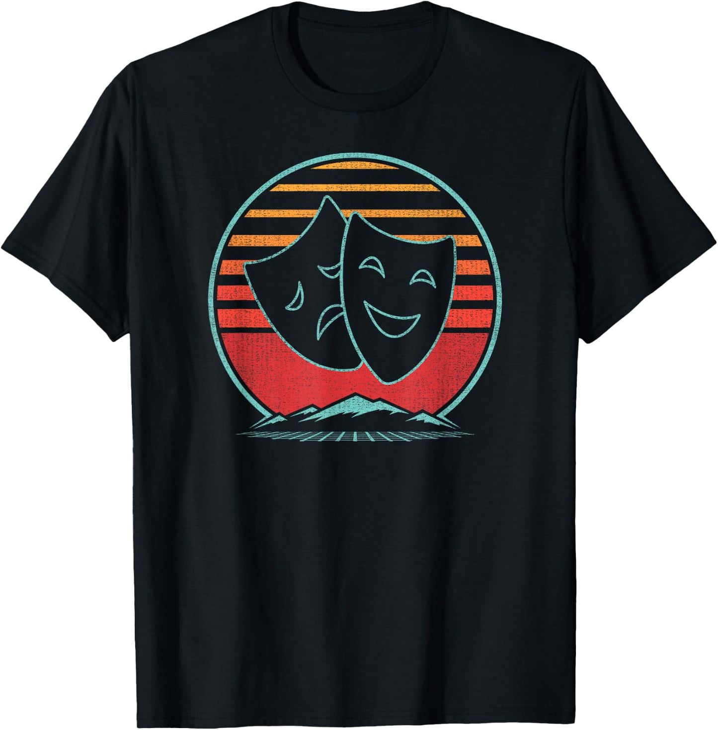 Theatre Masks Retro 80s Style Drama Actress Actor Gift T-Shirt - T-Shirt | Black