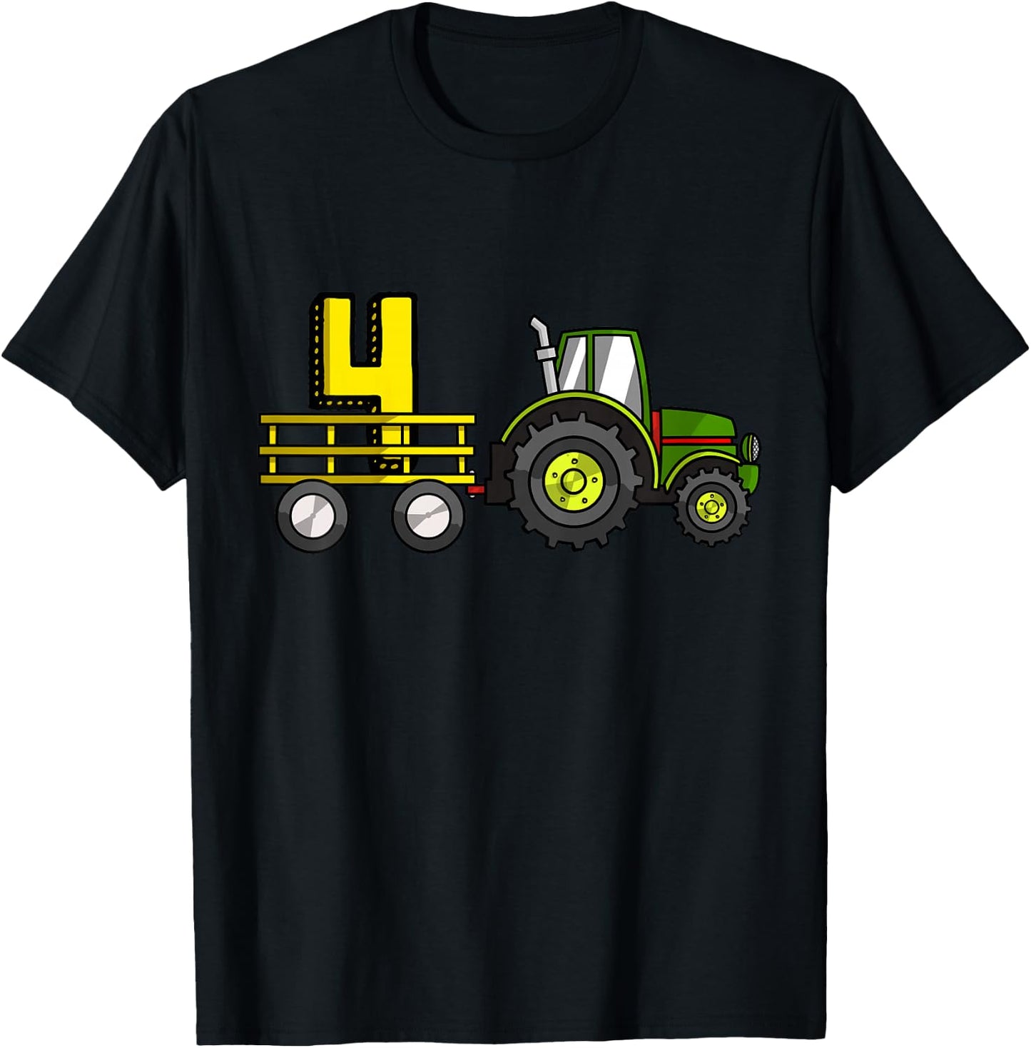 Kids Farm 4 Year Old Barnyard Boys 4th Birthday Tractor T-Shirt - T-Shirt | Black