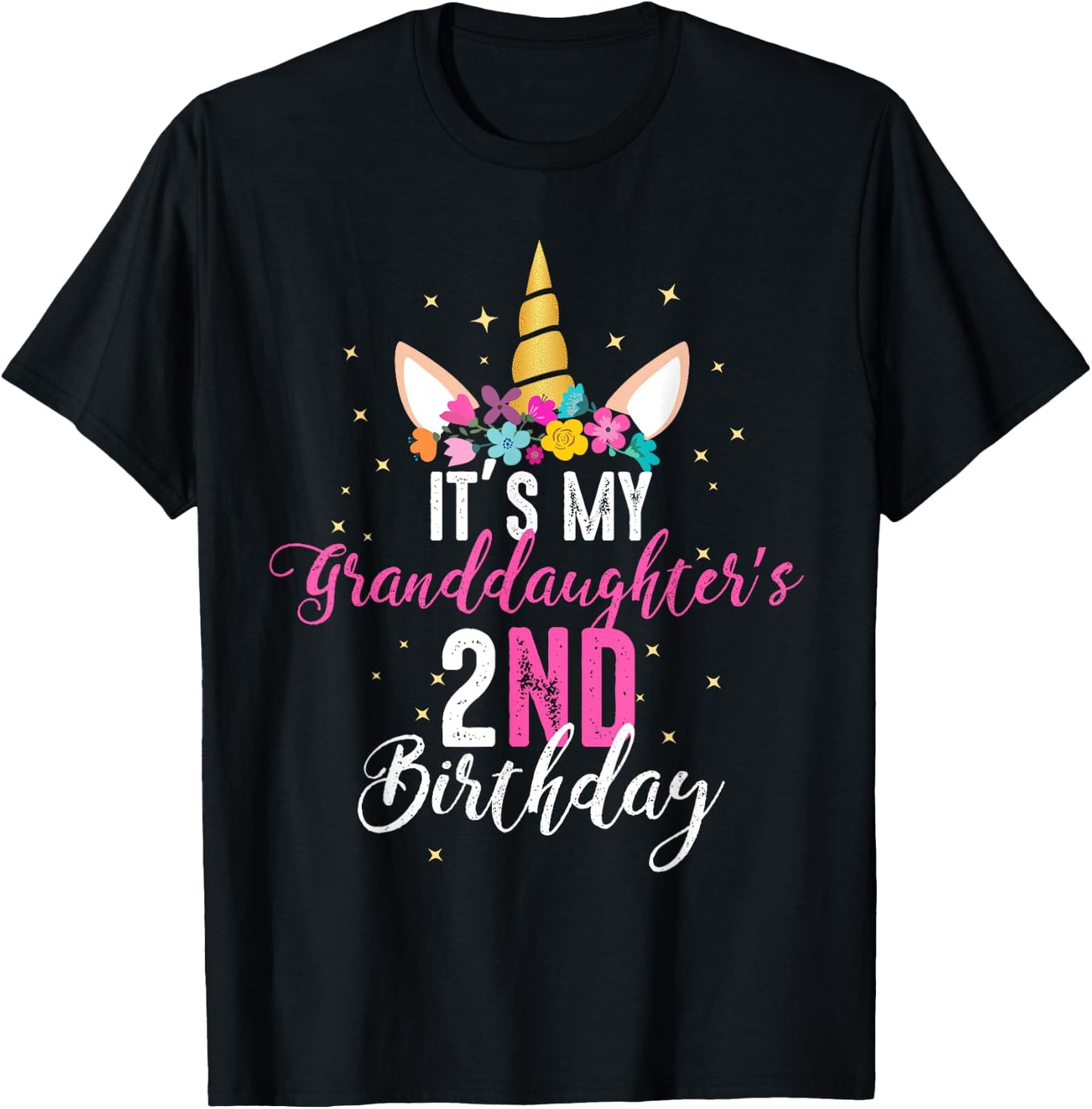 Its My Granddaughters 2nd Birthay Girl Unicorn Birthday T-Shirt - T-Shirt | Black