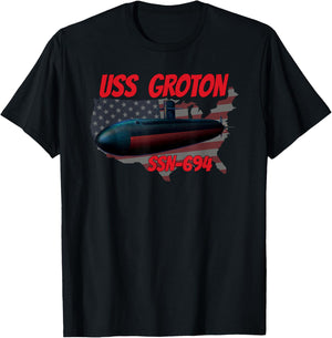USS Groton SSN-694 Submarine Veterans Day Father Grandpa Dad T-Shirt - T-Shirt | Black