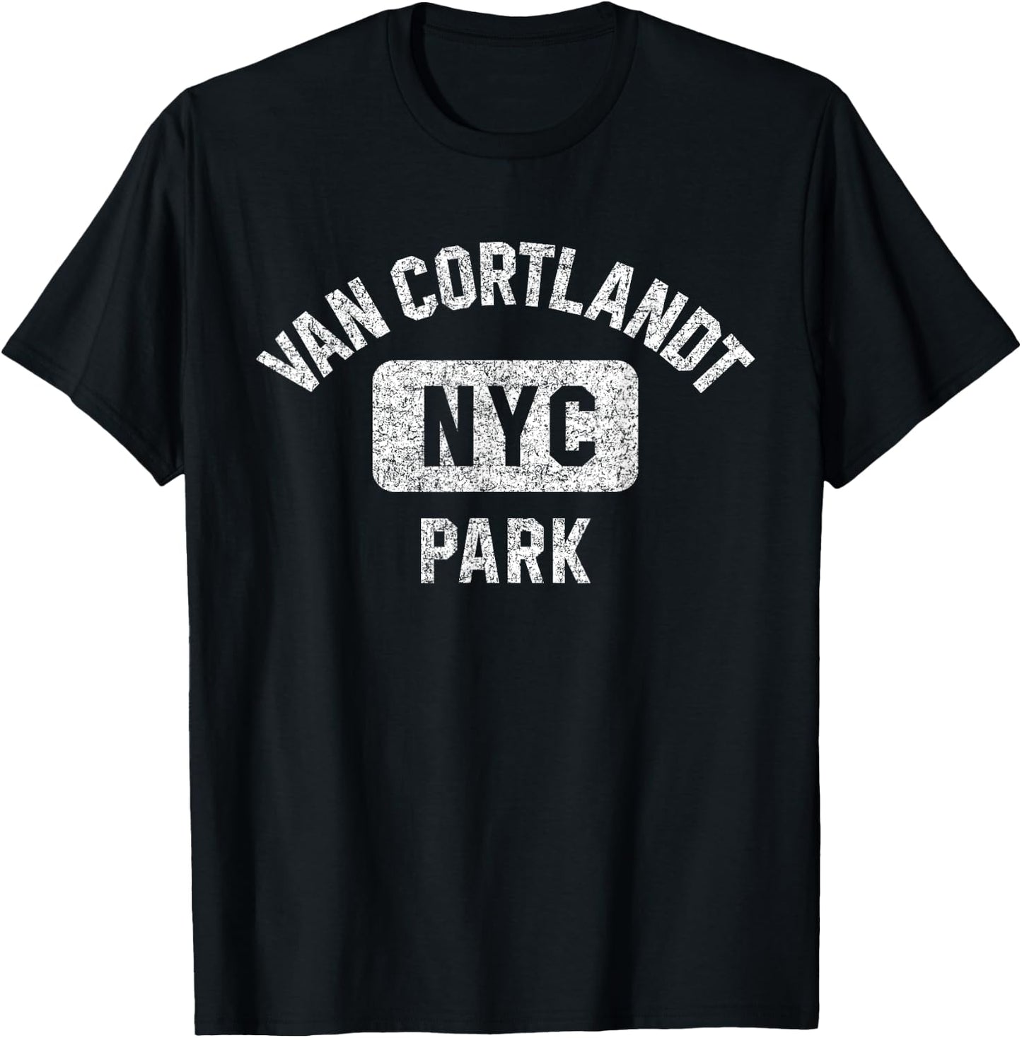Van Cortlandt Park NYC Gym Style Distressed White Print T-Shirt - T-Shirt | Black