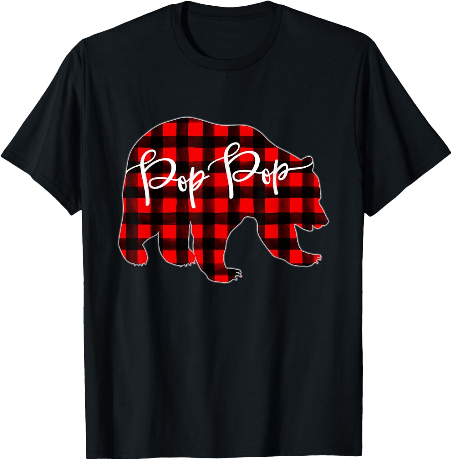 Red Plaid Pop Pop Bear Matching Family Christmas Eve Buffalo T-Shirt - T-Shirt | Black