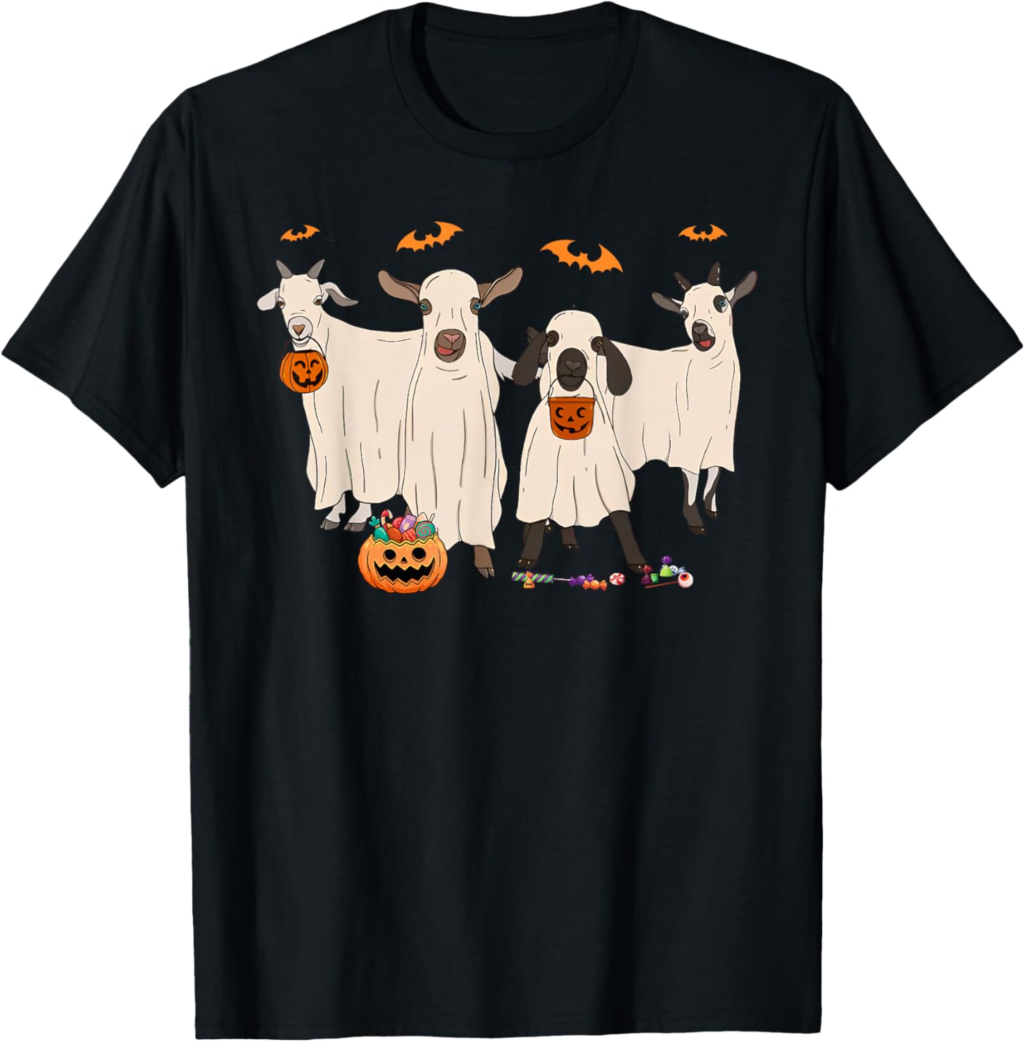 Funny Goat In Ghost Costume Happy Halloween Day Girls Boys T-Shirt - T-Shirt | Black