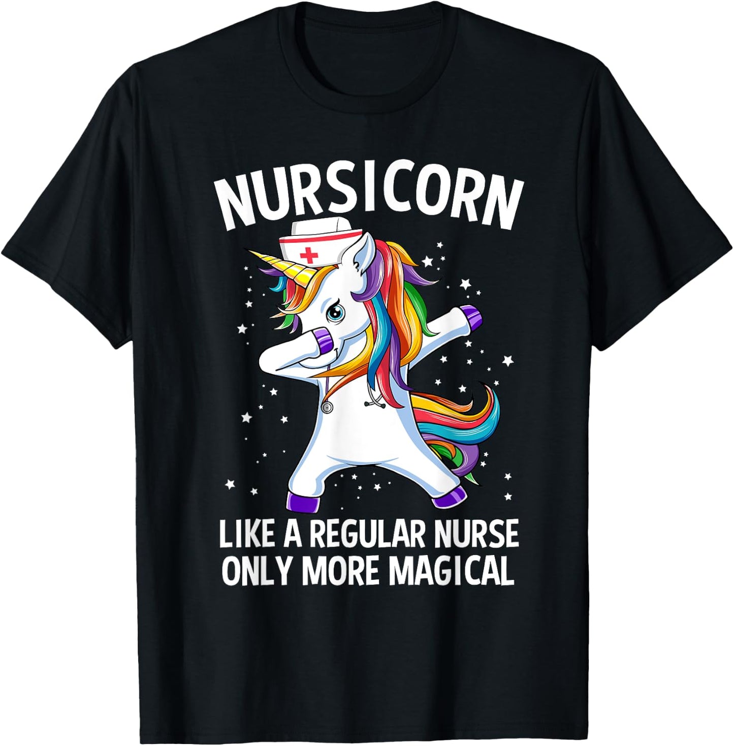 Dabbing Unicorn Nursicorn Funny Nurse T-Shirt - T-Shirt | Black