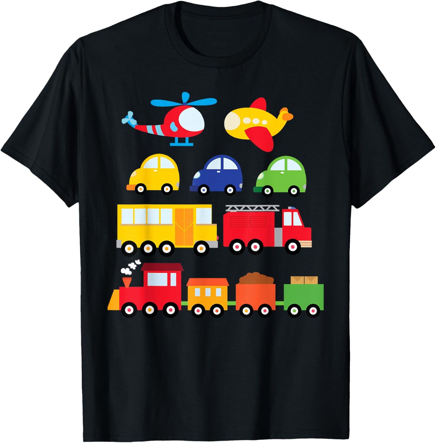 Transportation Trucks Cars Trains Planes Helicopters Toddler T-Shirt - T-Shirt | Black