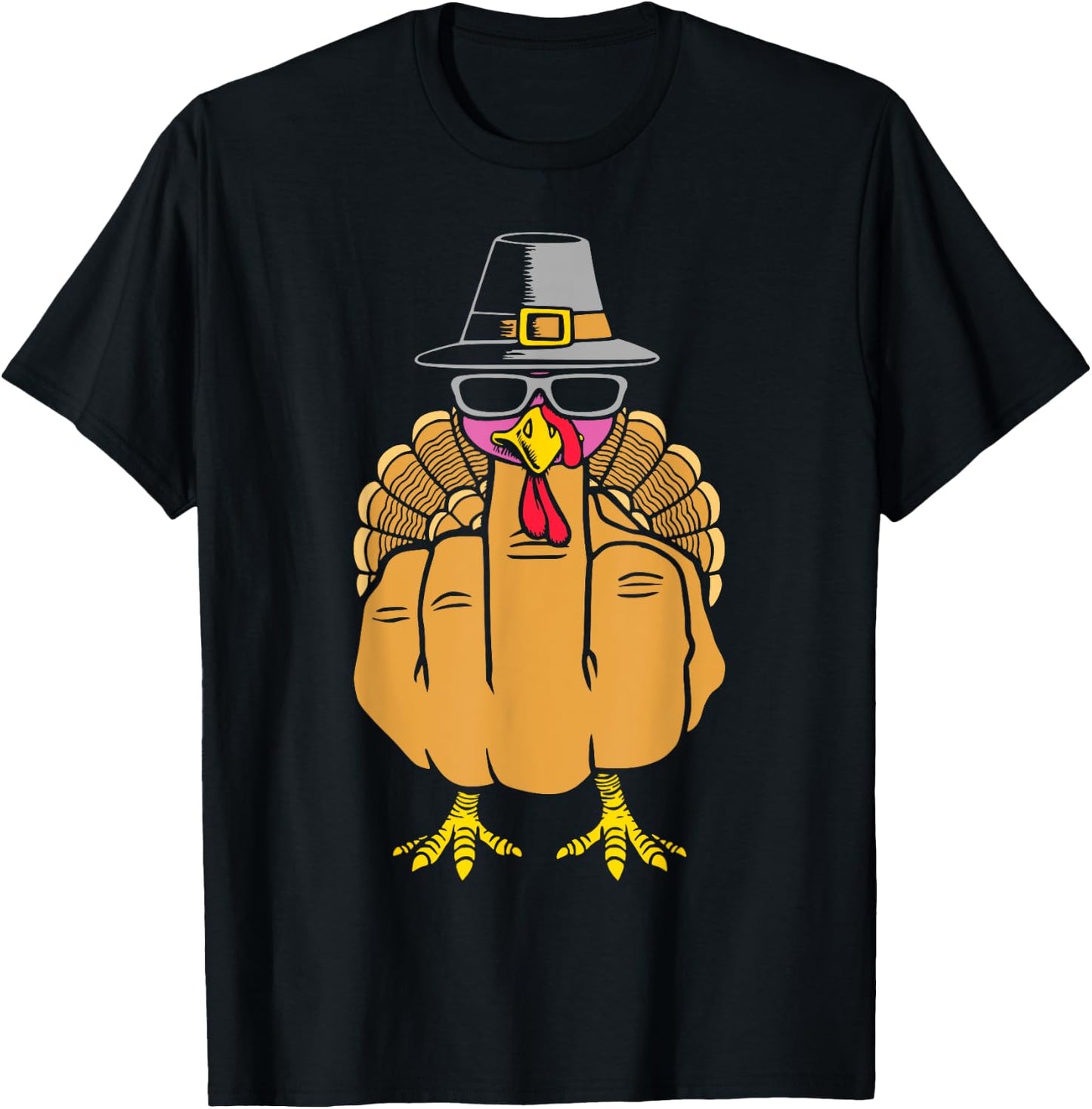Turkey Middle Finger Adult Anti Social Thanksgiving Hand T-Shirt - T-Shirt | Black