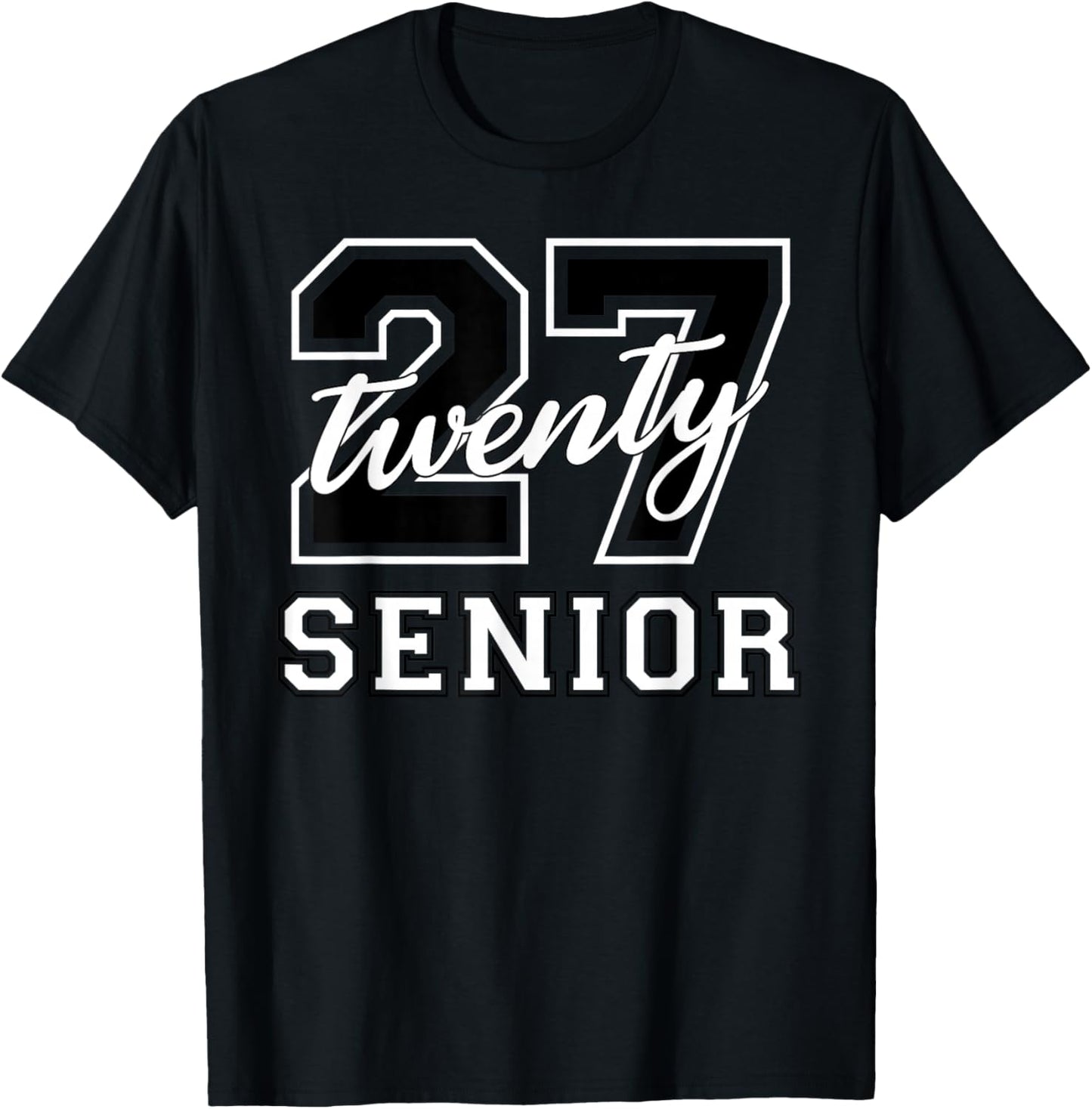 Senior Class of 2027 Graduation Varsity Black White Letters T-Shirt - T-Shirt | Black