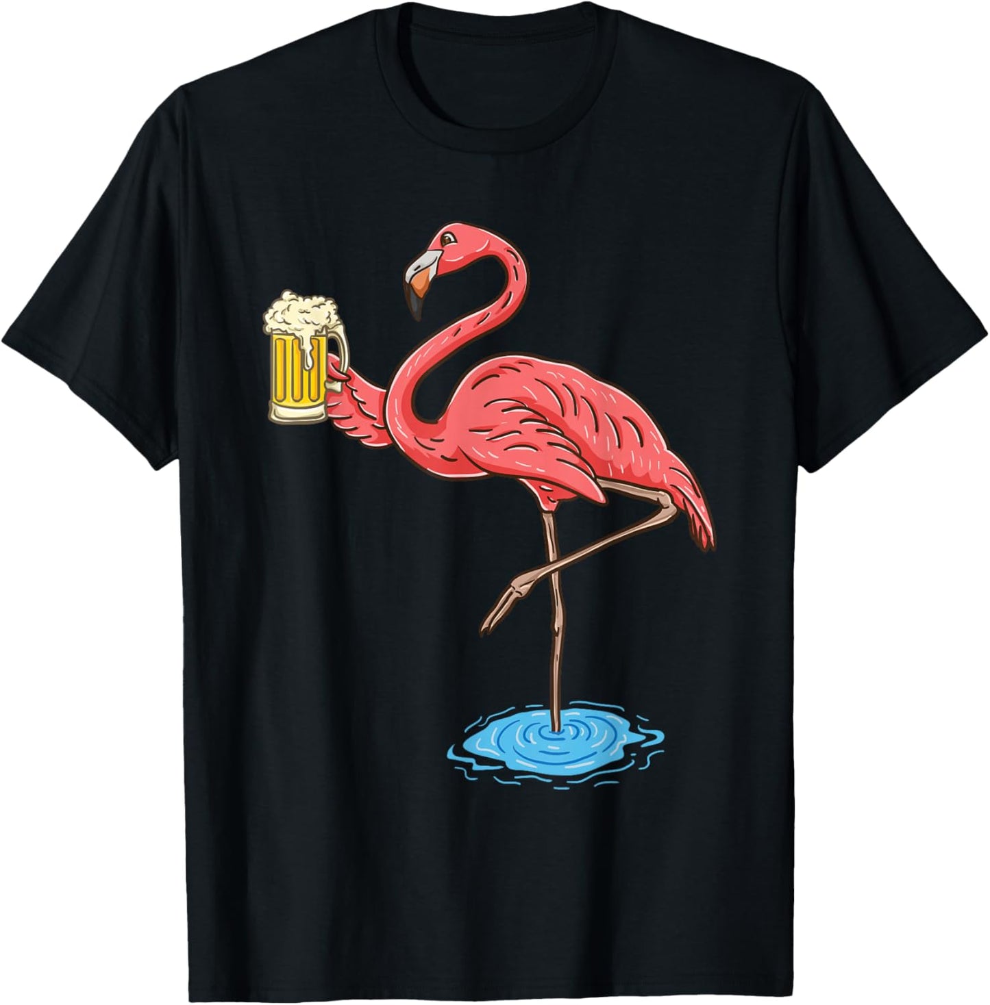 Flamingo Drinking Beer T-Shirt - T-Shirt | Black