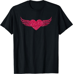 Cool Pink Angel Wings Heart T-Shirt - T-Shirt | Black