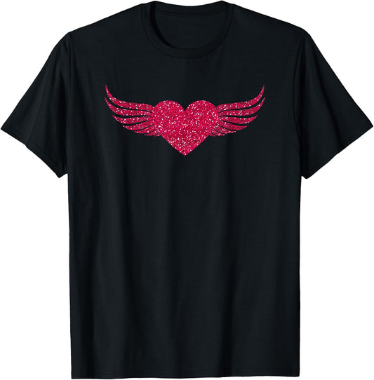 Cool Pink Angel Wings Heart T-Shirt - T-Shirt | Black