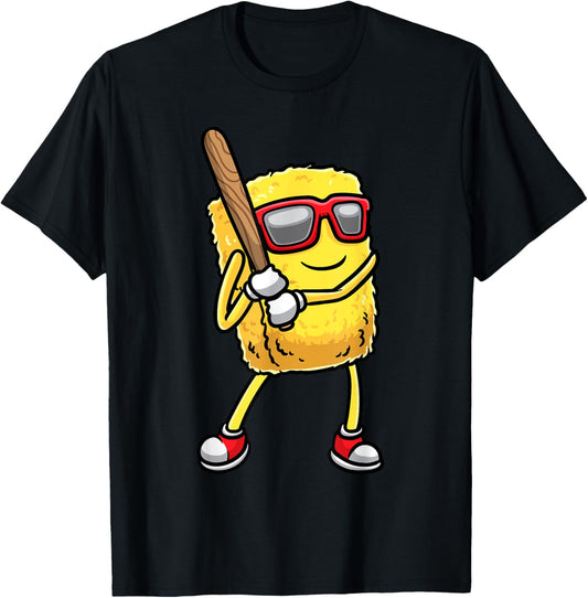 Baseball Player Chicken Nugget Playing Baseball Kids Men T-Shirt - T-Shirt | Black