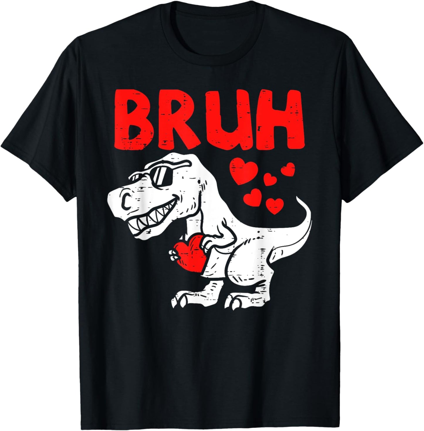 Bruh Dinosaur Retro Valentines Boys Men Kids Steal Hearts T-Shirt - T-Shirt | Black