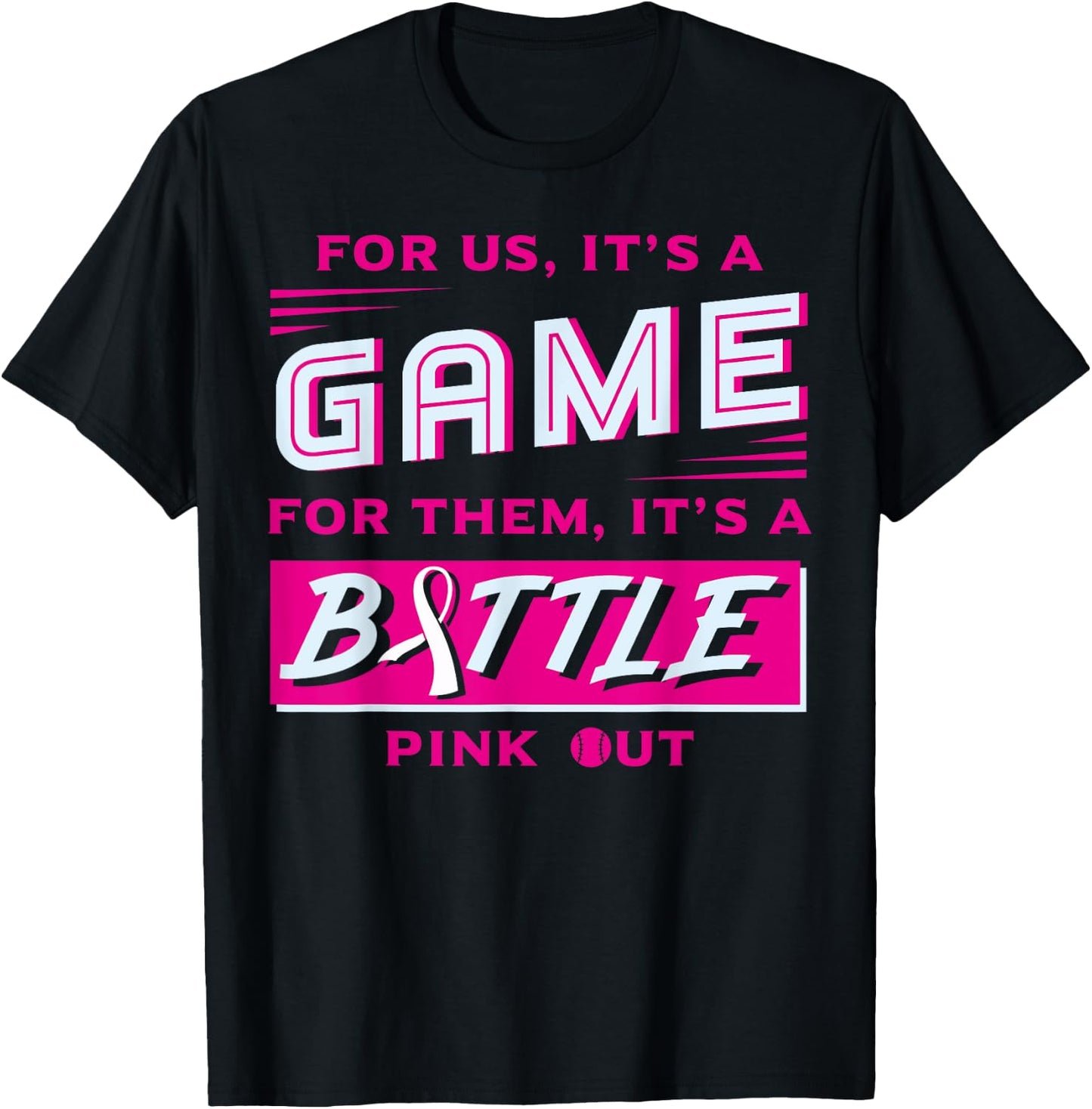 Pink Out Breast Cancer Softball Ball Pink Ribbon Mammogram T-Shirt - T-Shirt | Black