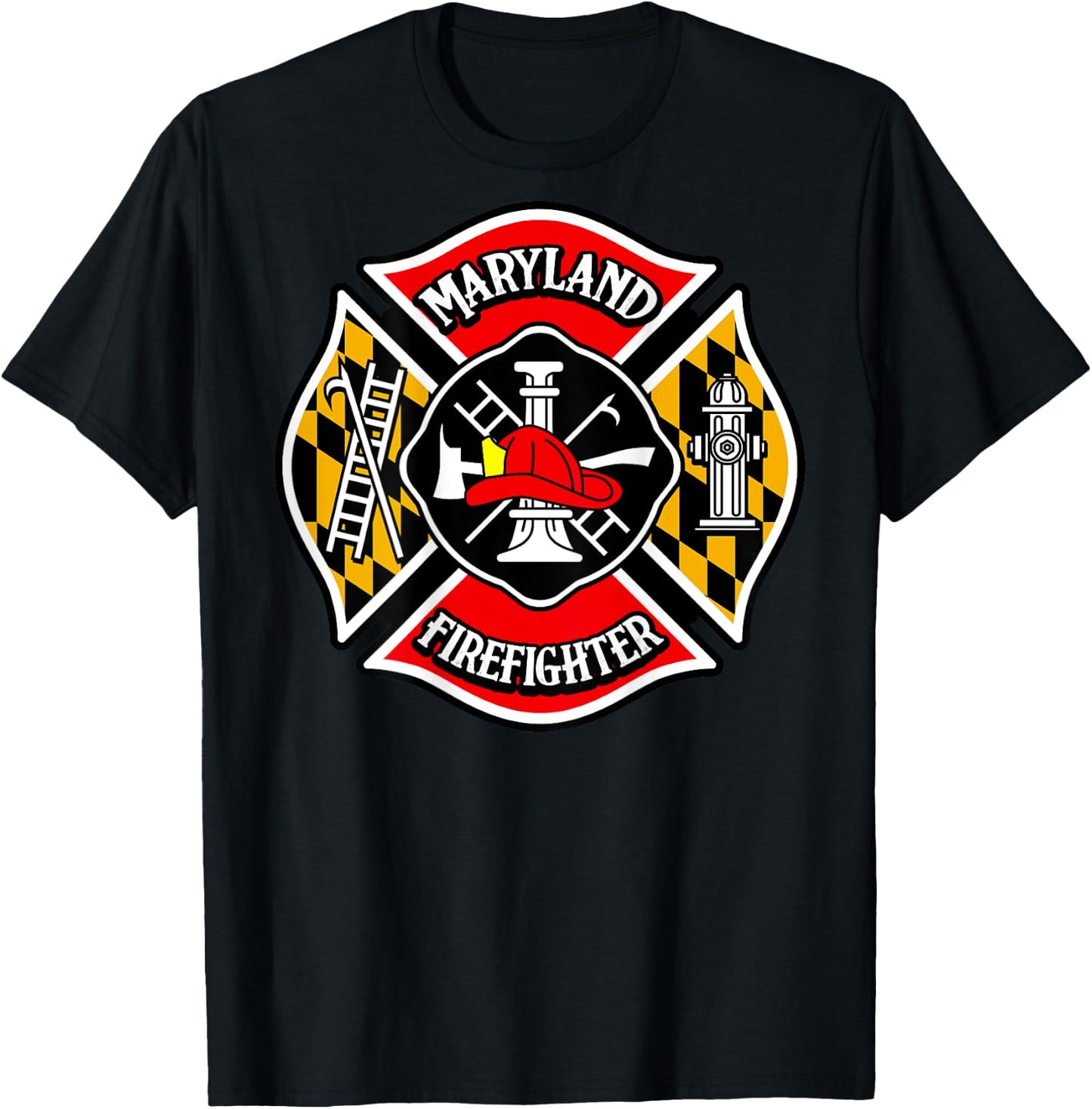 Maryland Firefighter Shirt Emblem Maltese Cross Men Gift T-Shirt - T-Shirt | Black