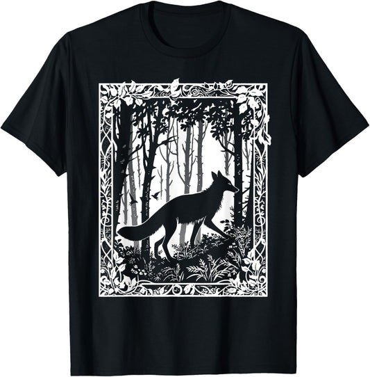 Fox in Forest | Cottagecore Goblincore Forestcore Aesthetic T-Shirt - T-Shirt | Black