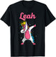 LEAH Gift Name Personalized Birthday Dabbing Unicorn Queen T-Shirt - T-Shirt | Black