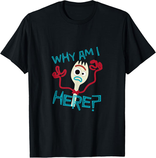 Disney Pixar Toy Story 4 Cute Forky Why Am I Here? Logo T-Shirt - T-Shirt | Black