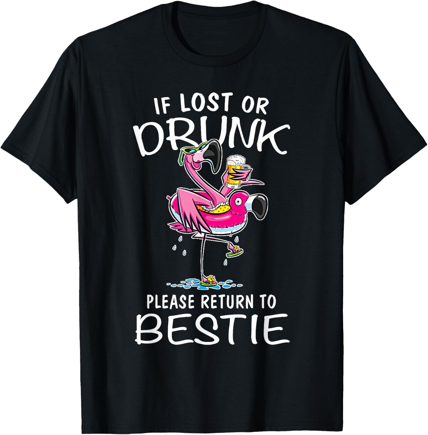 If lost or drunk please return to my bestie Couple Flamingo T-Shirt - T-Shirt | Black