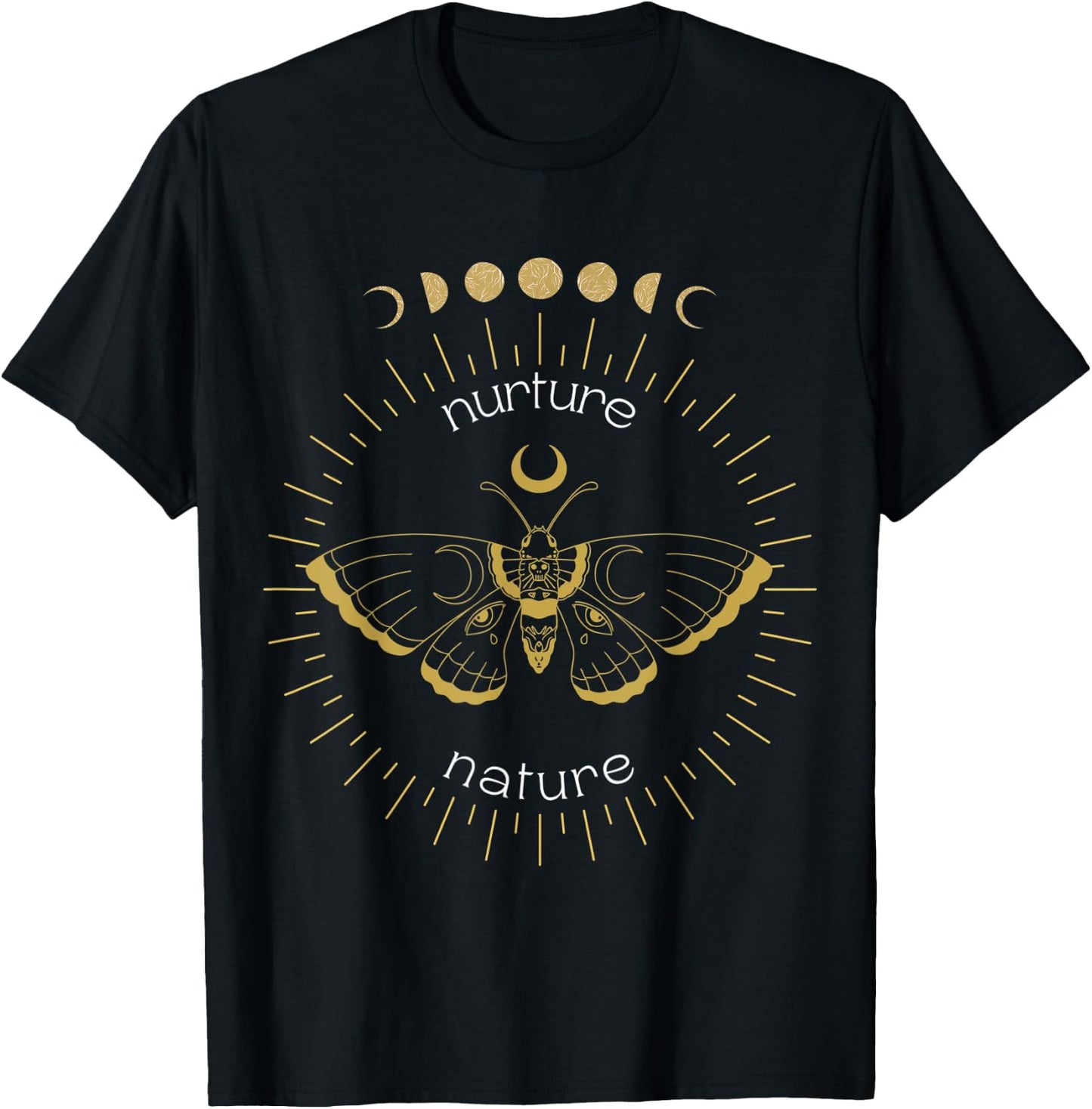 Nurture Nature Celestial Moon Phase Butterfly Cosmic Boho T-Shirt - T-Shirt | Black
