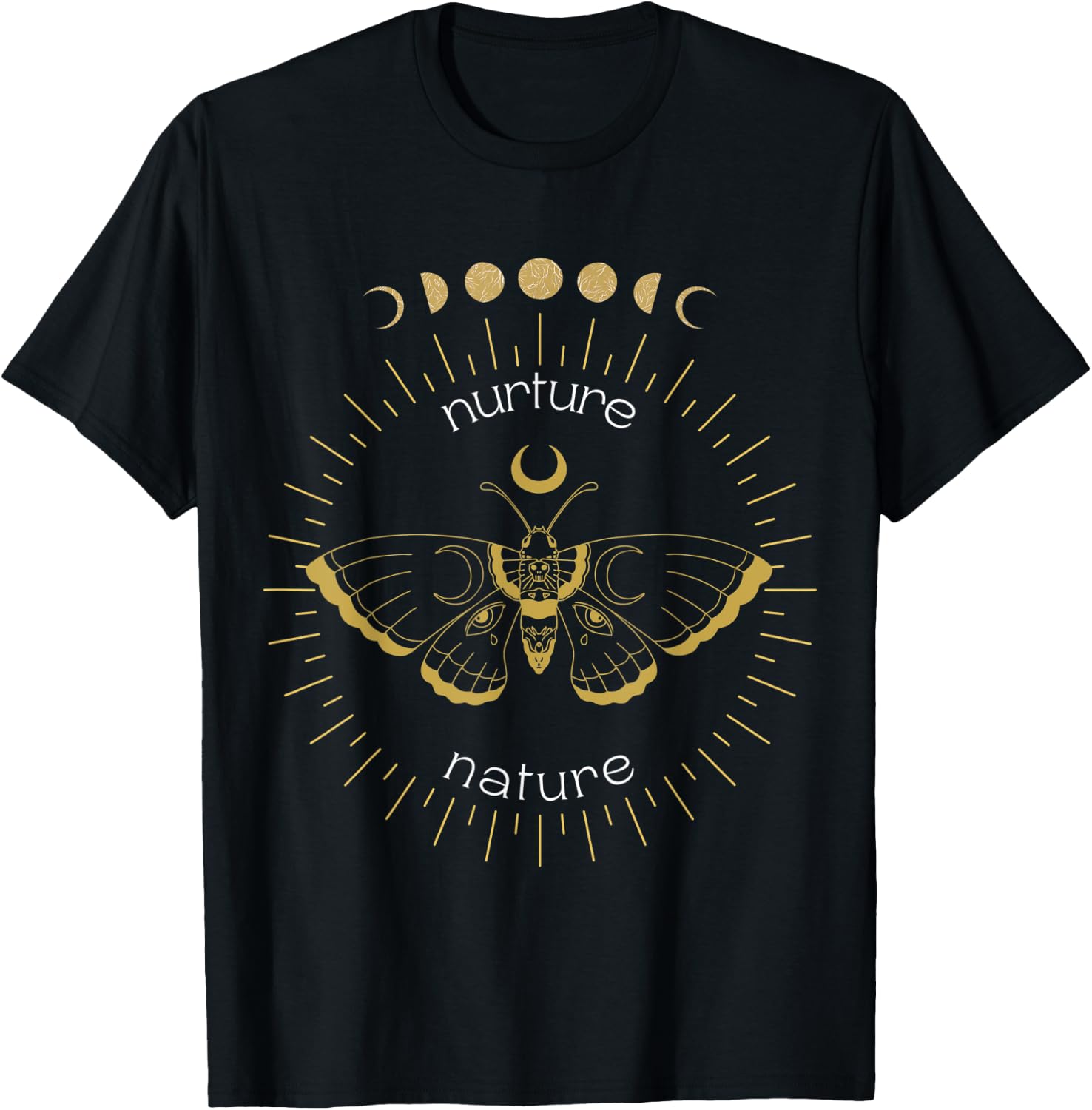 Nurture Nature Celestial Moon Phase Butterfly Cosmic Boho T-Shirt - T-Shirt | Black