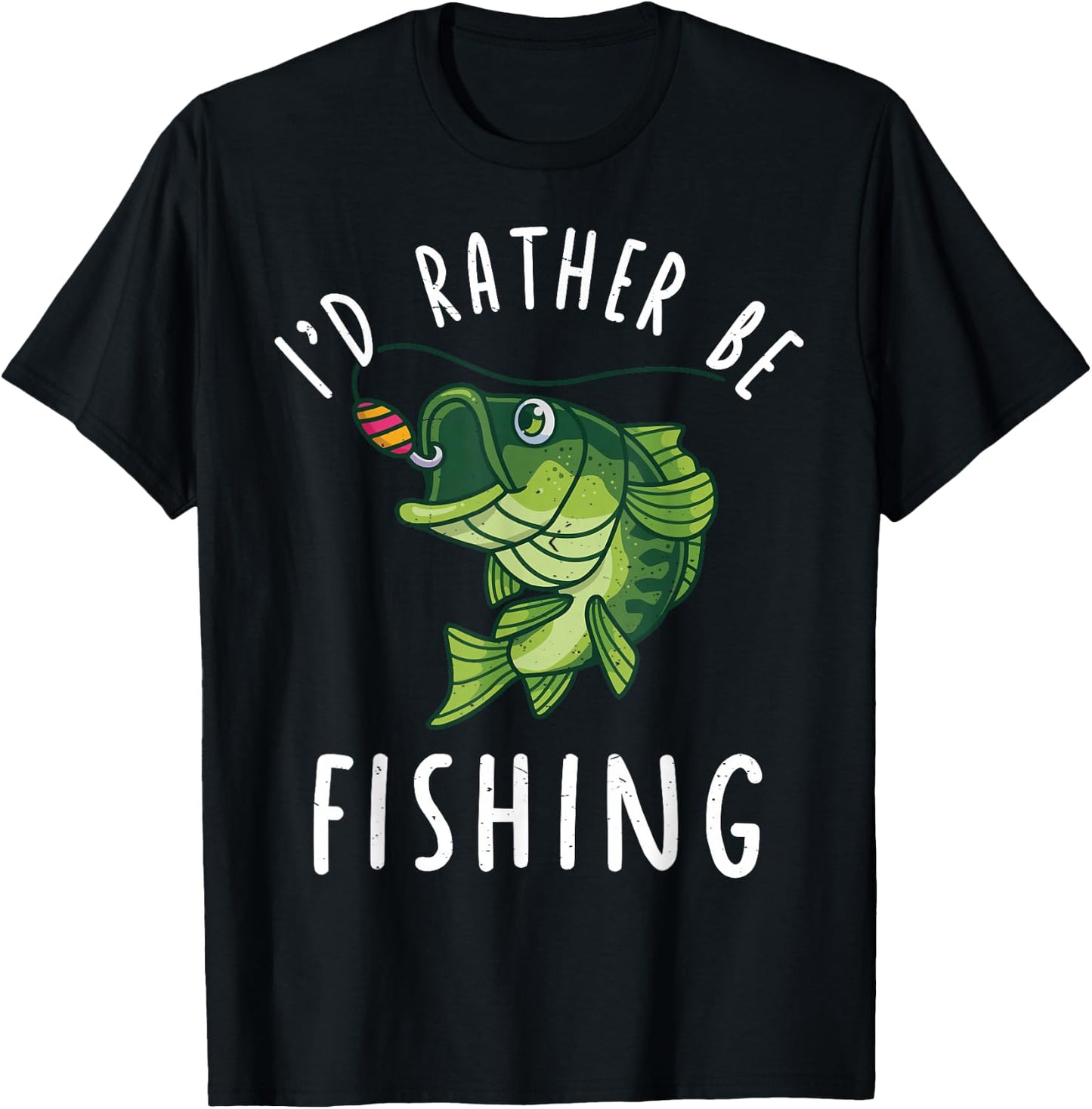 Boy Kids I'd Rather Be Fishing-Shirt Funny Bass Fishing Gift T-Shirt - T-Shirt | Black
