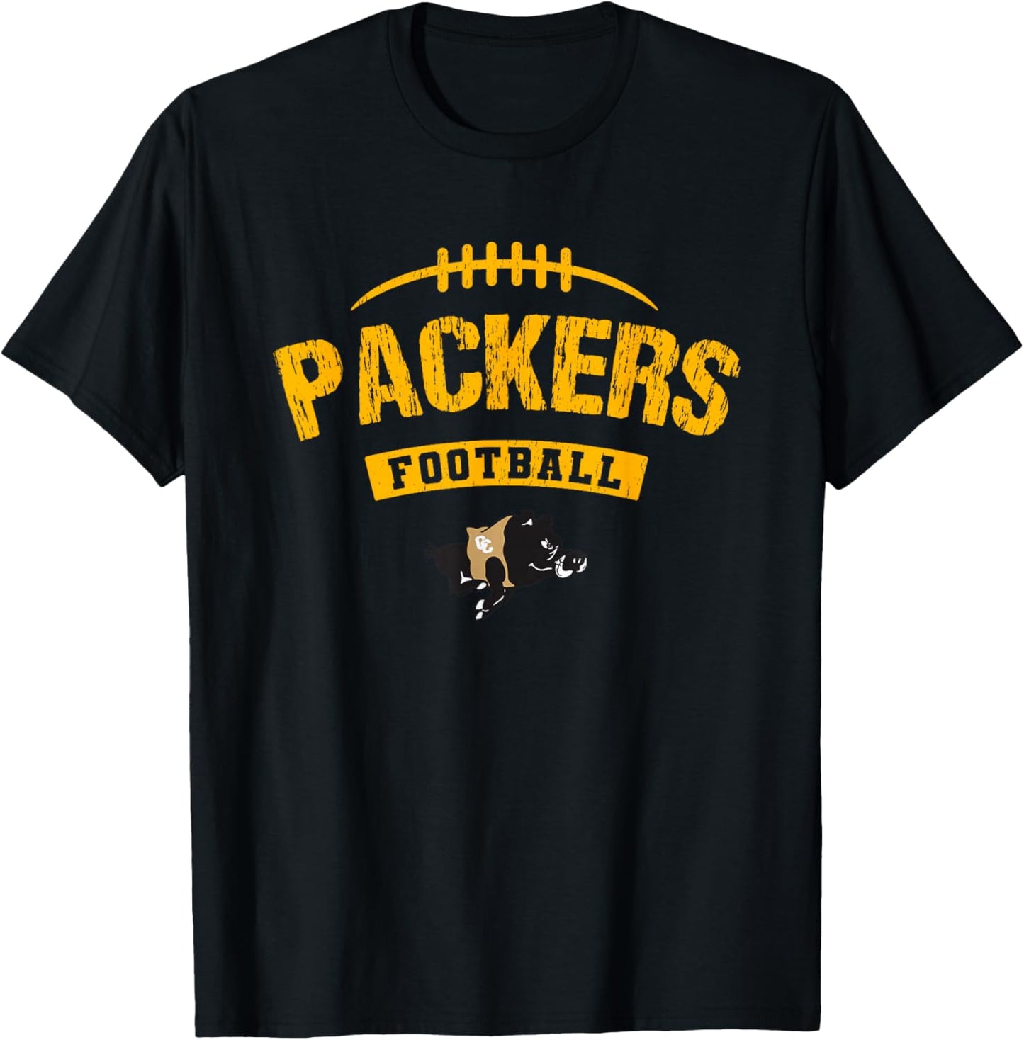 Colquitt County Packers Logo Football Distressed HS T-Shirt - T-Shirt | Black