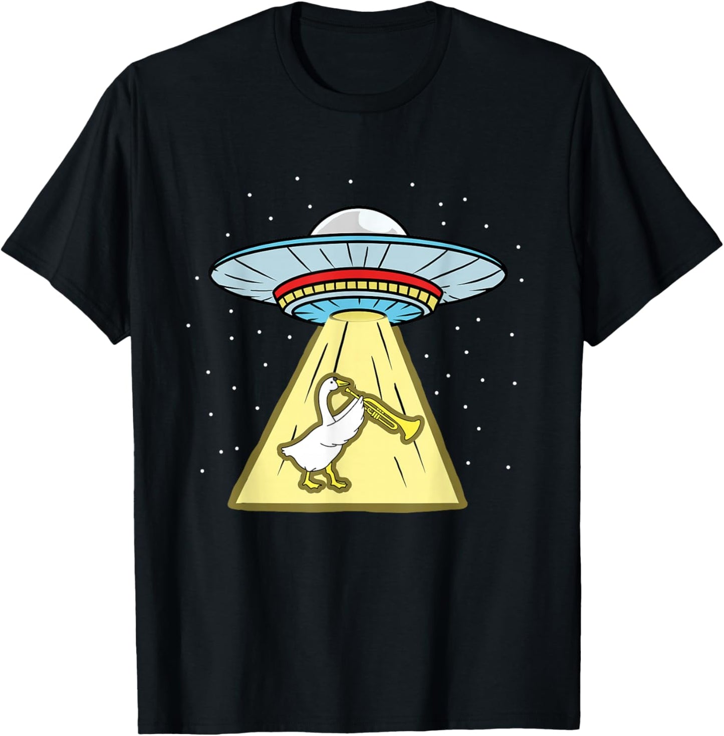 Duck Playing Trumpet Ufo Abduction T-Shirt - T-Shirt | Black