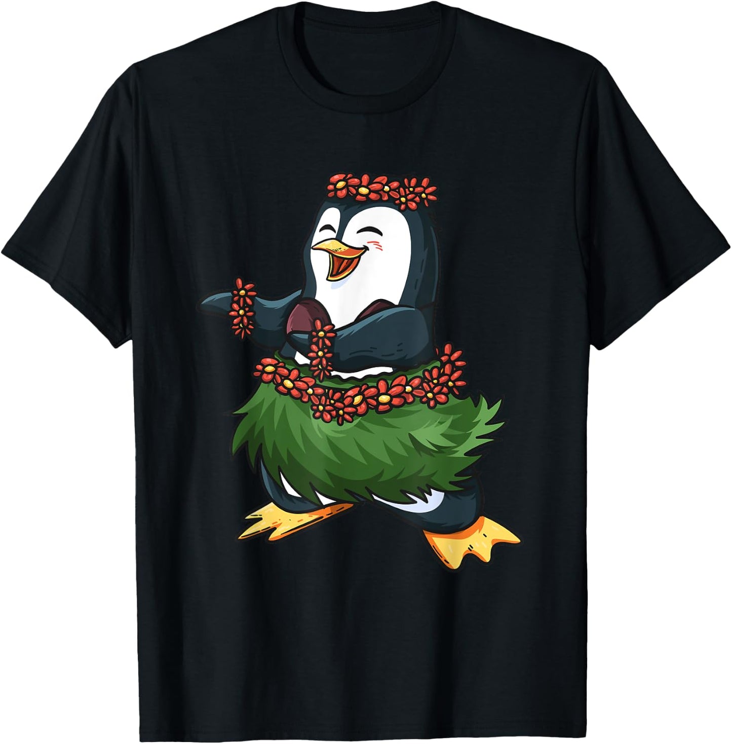 Cute Hawaiian Hula Penguin Penguin Day Luau Girls Women Gift T-Shirt - T-Shirt | Black