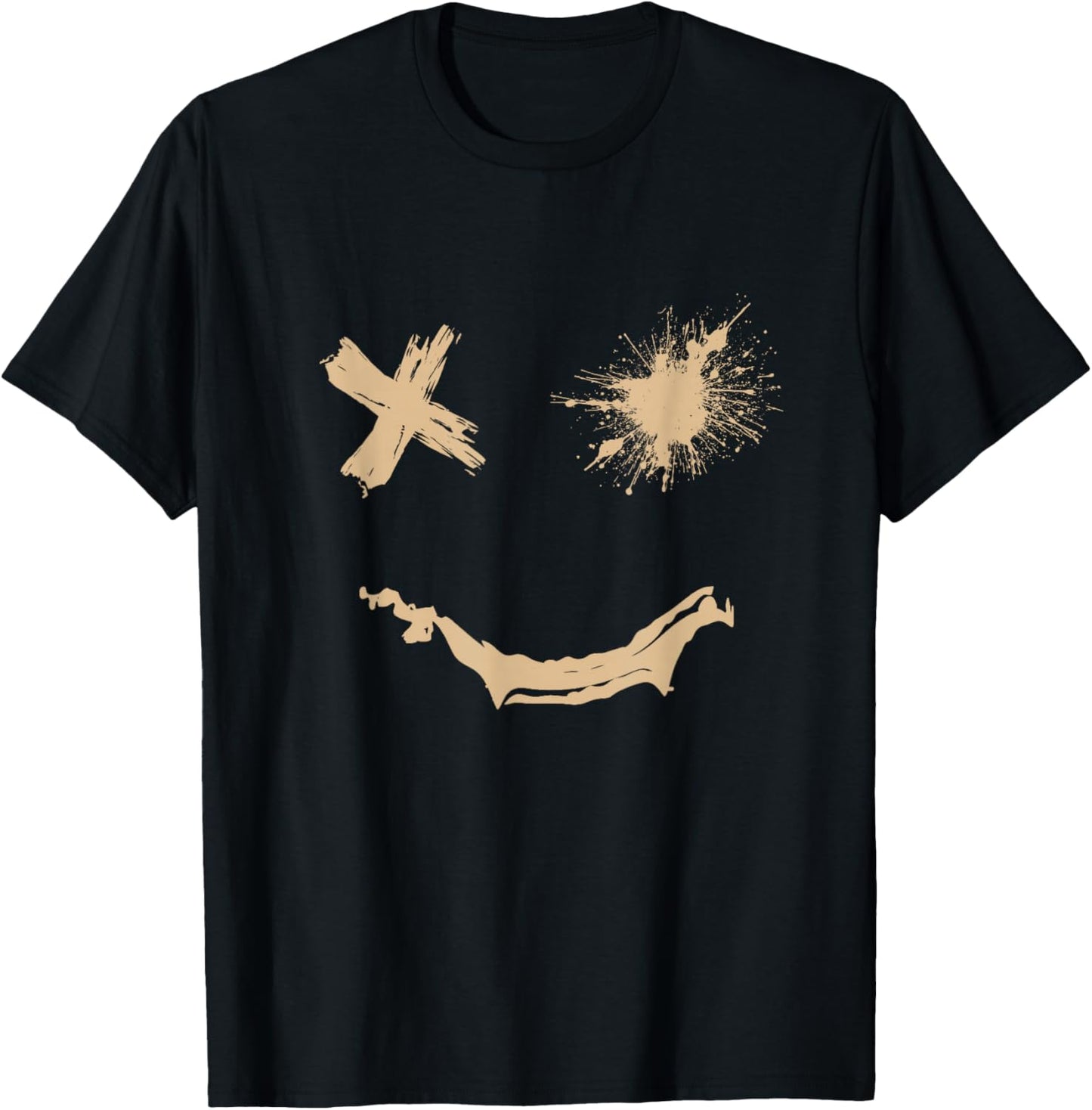 Tan Grunge Face Tan Color Graphic T-Shirt - T-Shirt | Black