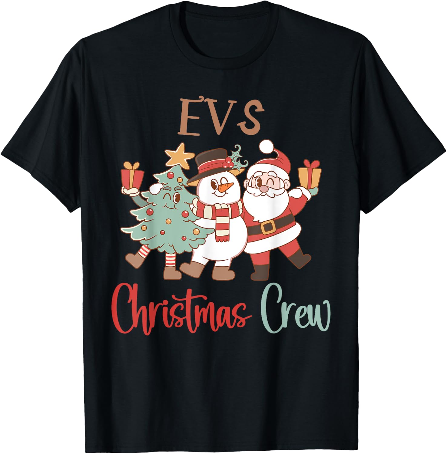 EVS Christmas Crew Santa Snowman Environmental Services Team T-Shirt - T-Shirt | Black