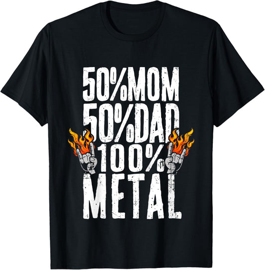 Kids 50% Mom 50% Dad 100% Heavy Metal Music T-Shirt - T-Shirt | Black
