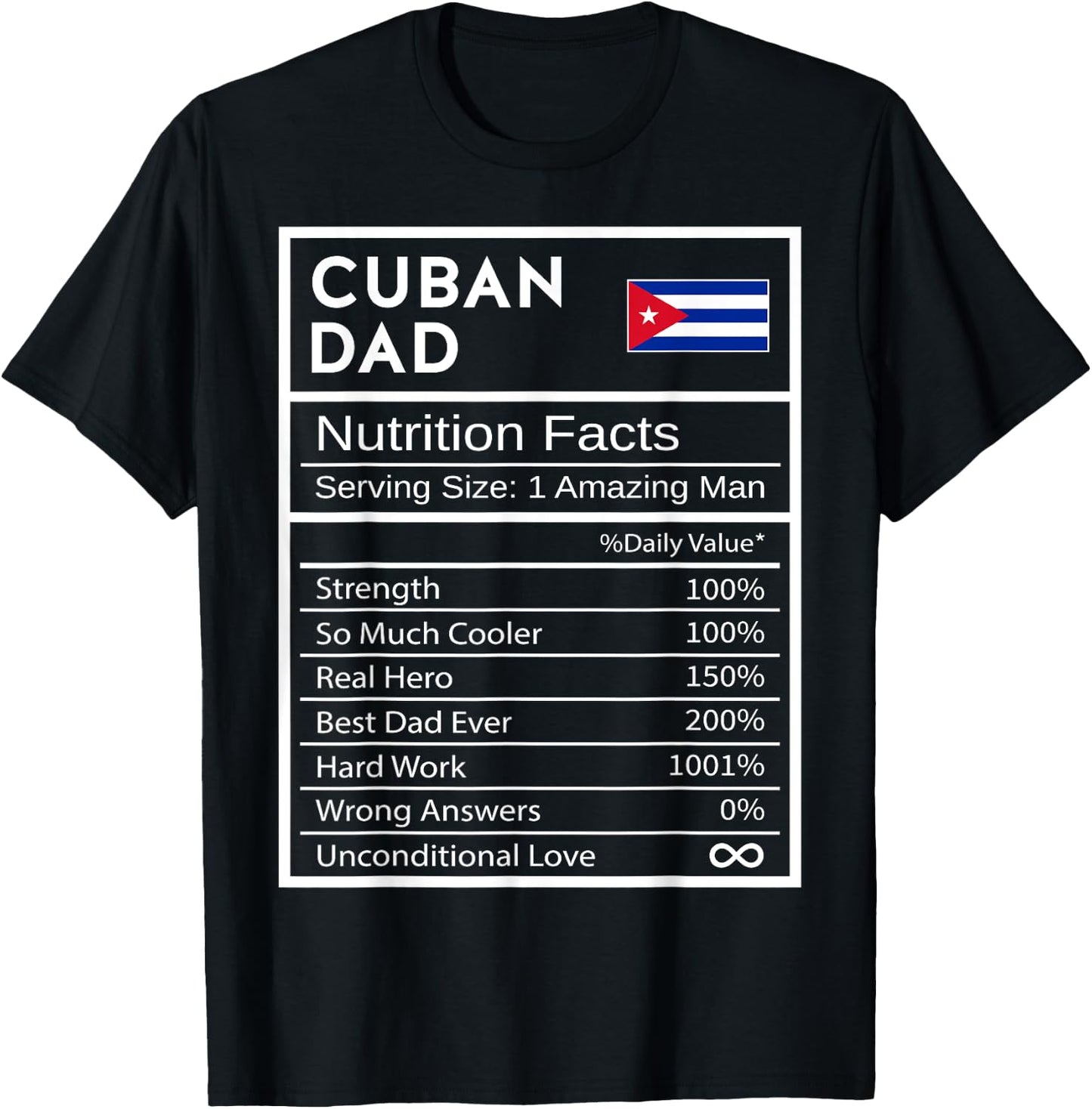 Cuban Dad Nutrition Facts National Pride Gift Dad T-Shirt - T-Shirt | Black