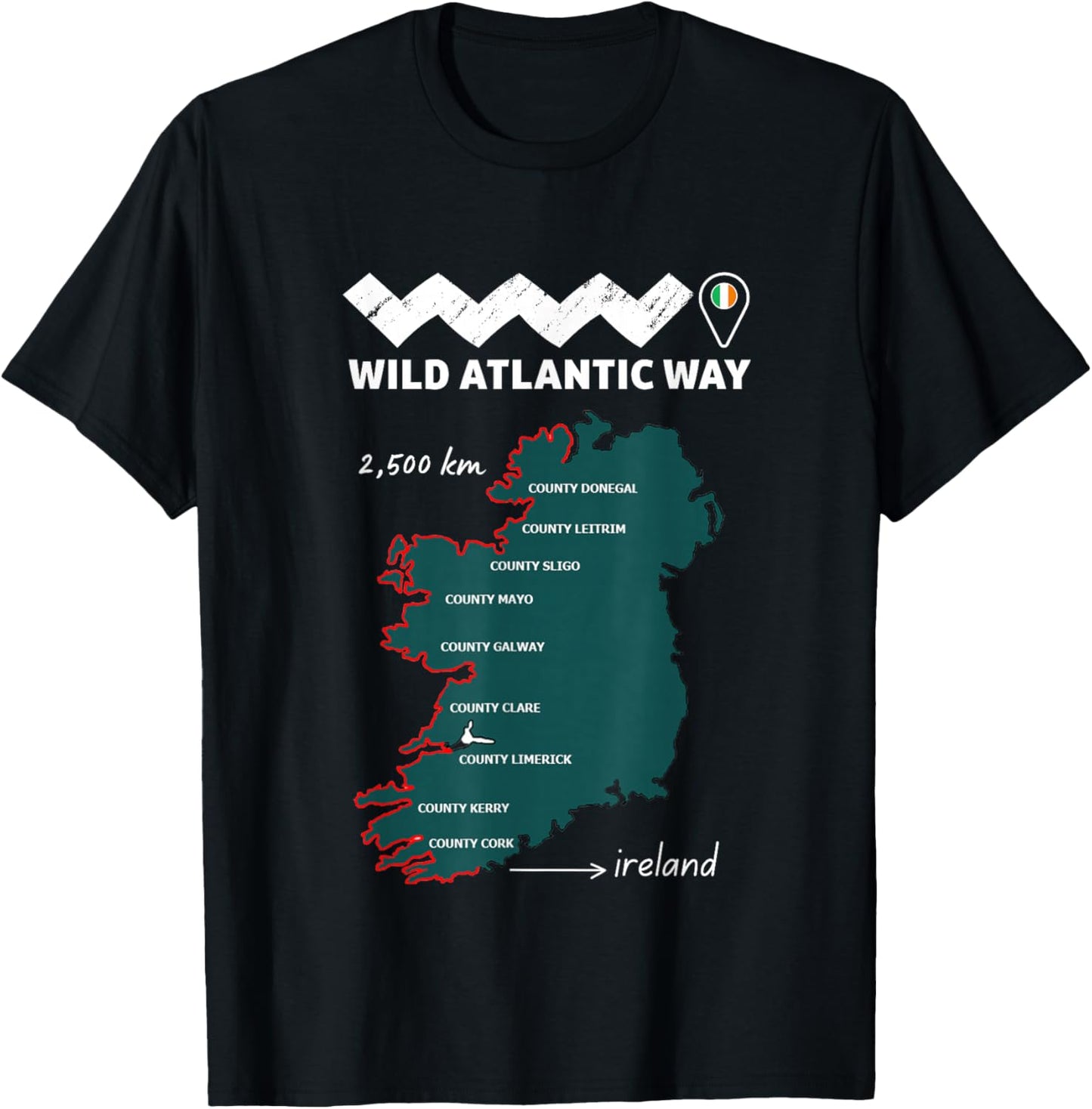 The wild atlantic way ireland coastal route, with locations T-Shirt - T-Shirt | Black