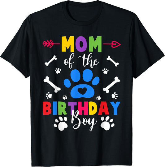 Mom And Dad Mom Of The Birthday Boy Dog Paw Family Matching T-Shirt - T-Shirt | Black