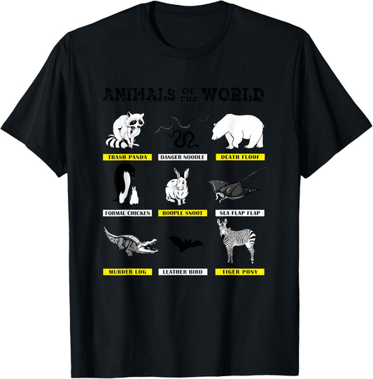 Animals of The World Funny Animal Real Names T-Shirt - T-Shirt | Black