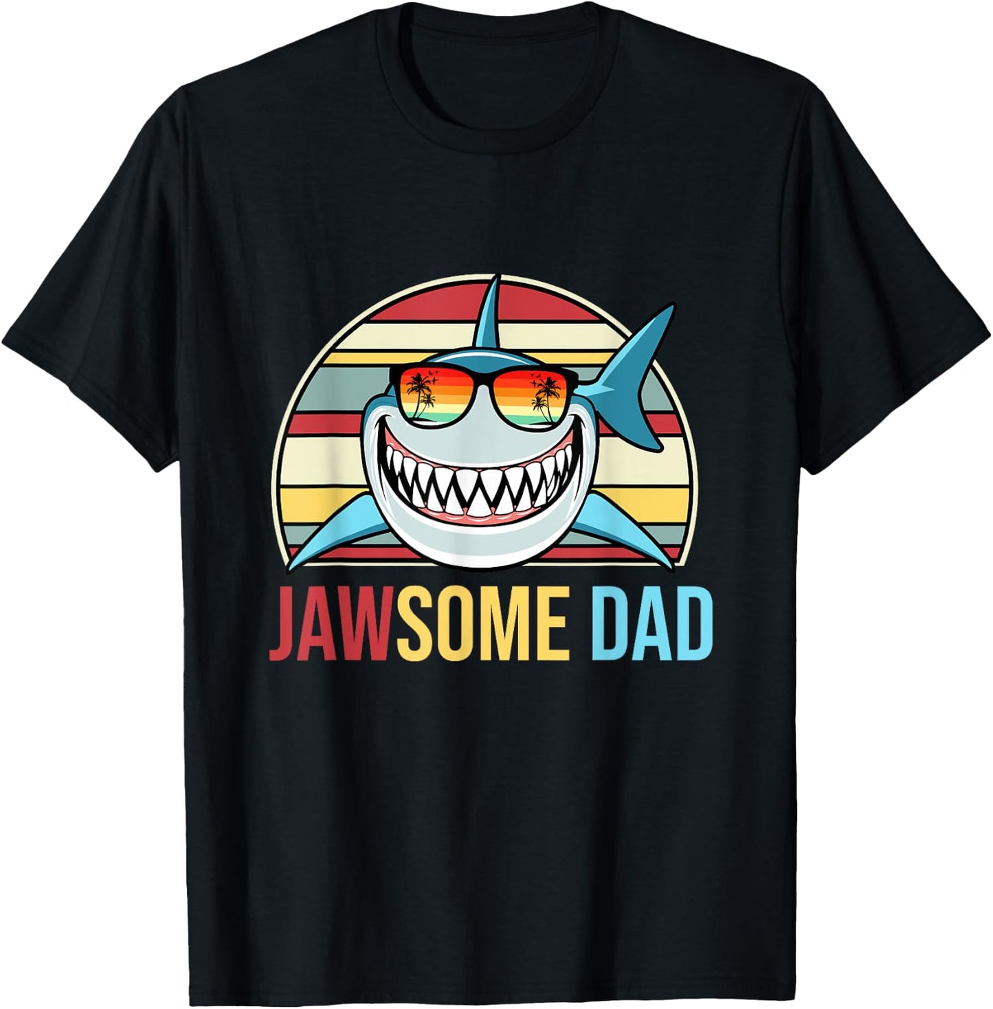 Retro Jawsome Dad Shark Funny Fathers Day Family Daddy Papa T-Shirt - T-Shirt | Black