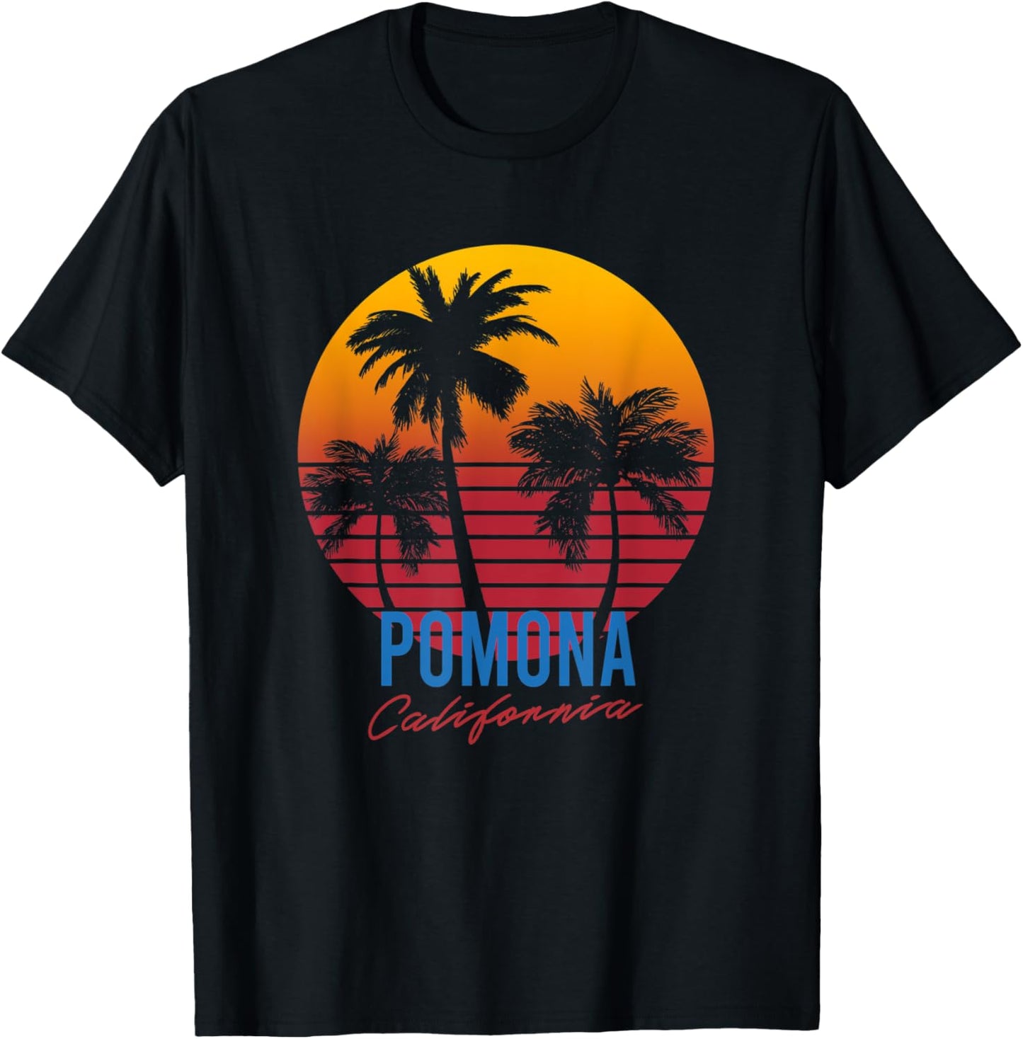 Vintage Pomona California Palm Trees Sunset CA Retro T-Shirt - T-Shirt | Black