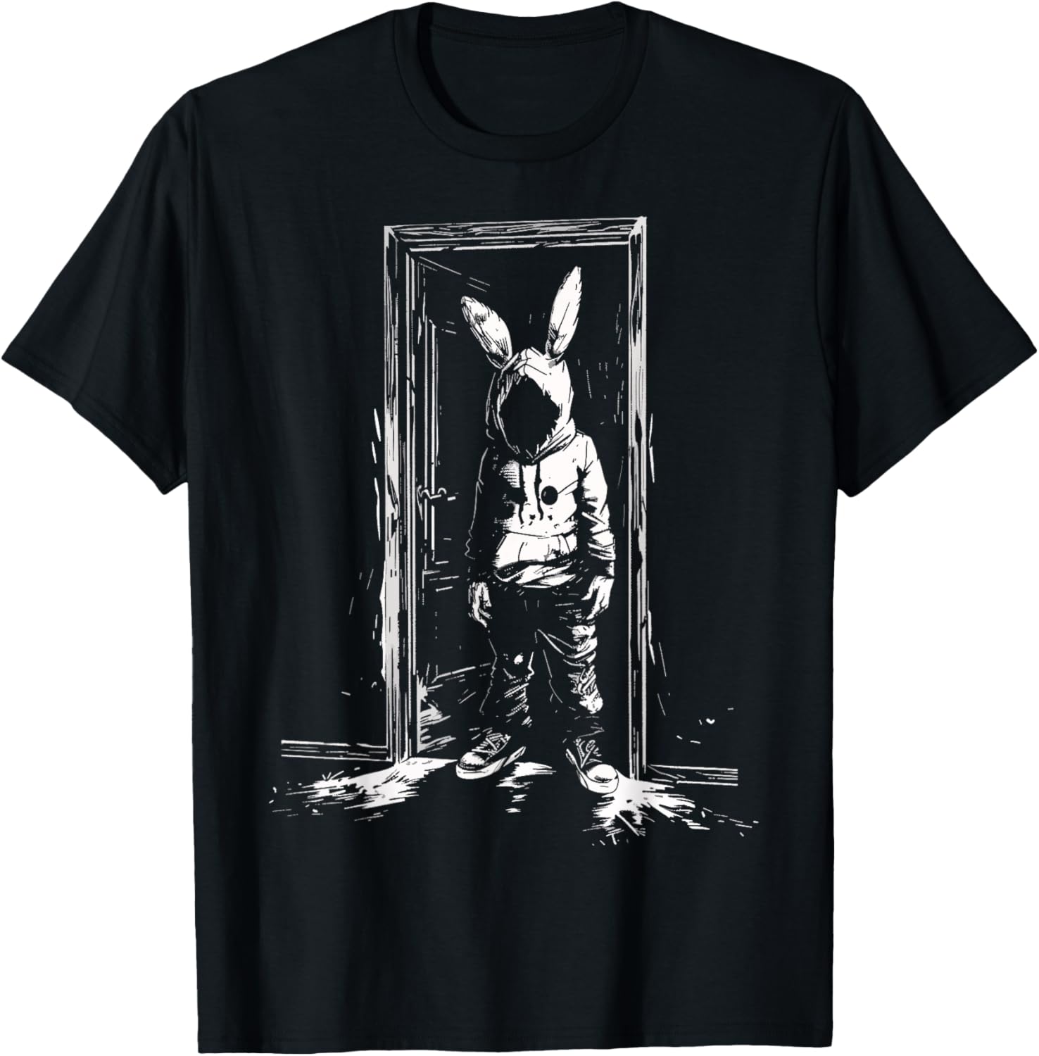 Horror Bunny Mask Man Rabbit Alt Goth Slasher Creepy Door T-Shirt - T-Shirt | Black