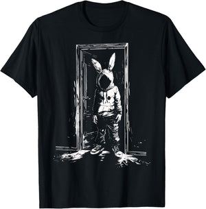 Horror Bunny Mask Man Rabbit Alt Goth Slasher Creepy Door T-Shirt - T-Shirt | Black