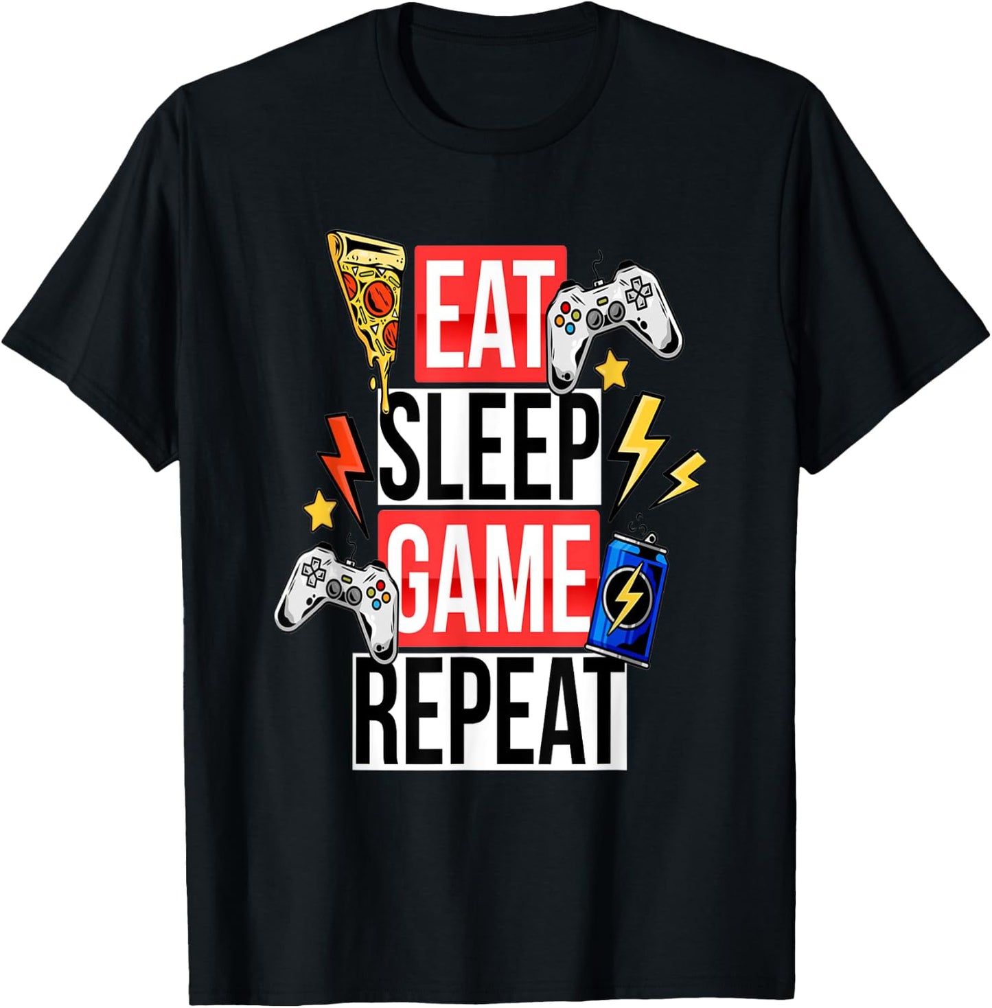 Funny Eat Sleep Game Repeat for Video Games Lovers T-Shirt - T-Shirt | Black