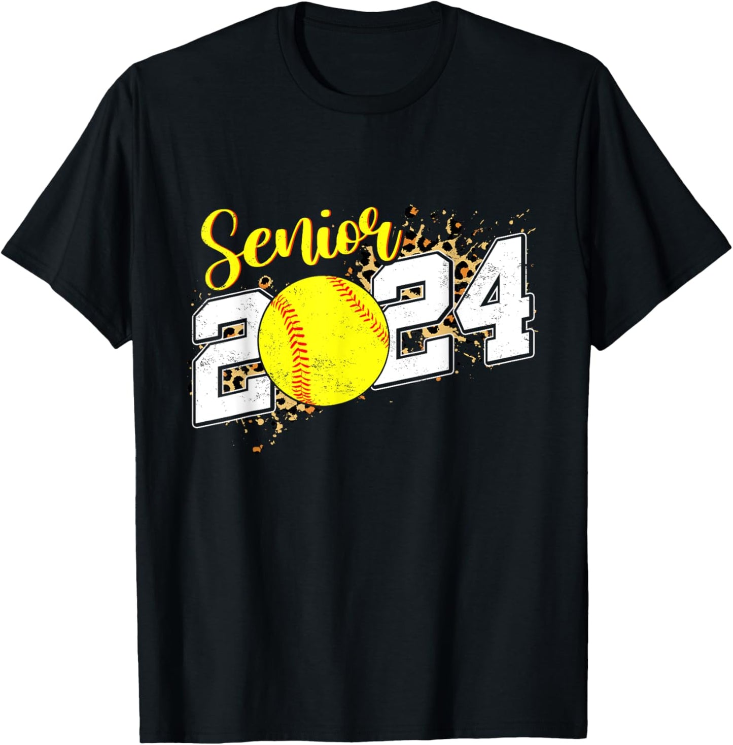 Senior 2024 Softball Leopard Class of 2024 Softball T-Shirt - T-Shirt | Black
