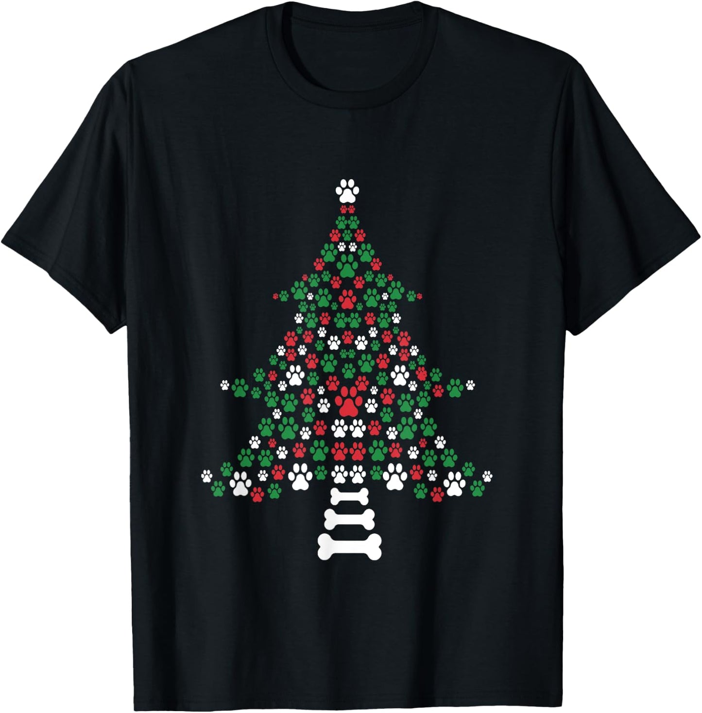 Dog Paws Print Christmas Tree Cute Dog Lover Christmas Women Kids T-Shirt - T-Shirt | Black