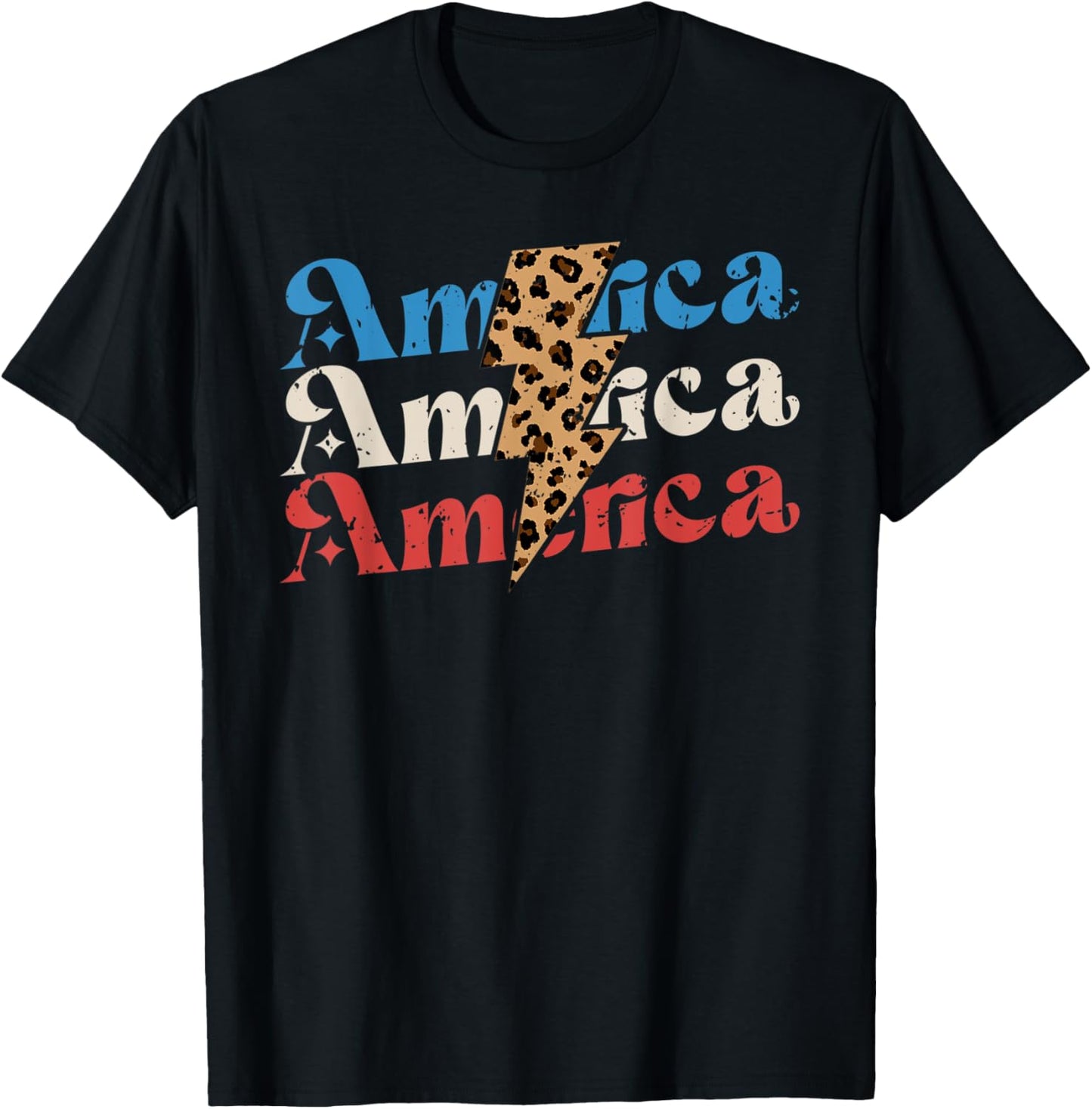 Retro Vintage Leopard Lightning Bolt America 4th Of July T-Shirt - T-Shirt | Black