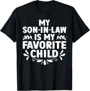 Women's Black Modern U-Neck Short Sleeve Small My Son-In-Law Is My Favorite Child T-Shirt - T-Shirt | Black